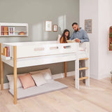 High Bed 120 cm with Ladder and Safety Rail, 90x200 cm, White/Oak MID_HIGH-BED 200 flexa-com.myshopify.com