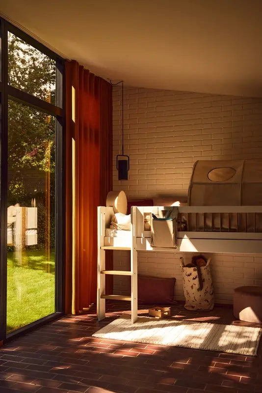 High Bed 120 cm with Ladder and Safety Rail, 90x200 cm, White/Oak MID_HIGH-BED 90X200 flexa-com.myshopify.com