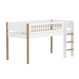 High Bed 120 cm with Ladder and Safety Rail, 90x200 cm, White/Oak MID_HIGH-BED 90X200 flexa-com.myshopify.com