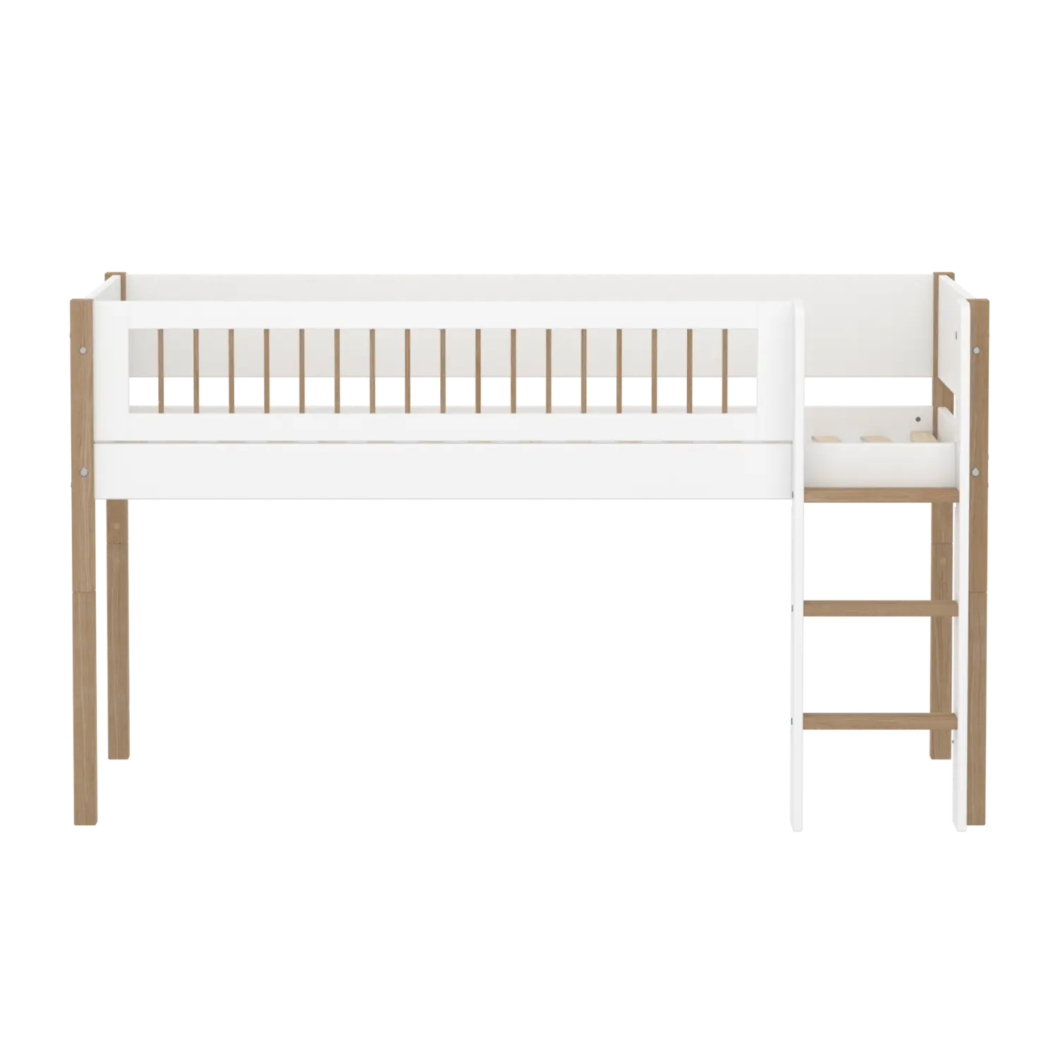 High Bed 120 cm with Ladder and Safety Rail, 90x200 cm, White/Oak MID_HIGH-BED 90X200 flexa-com.myshopify.com