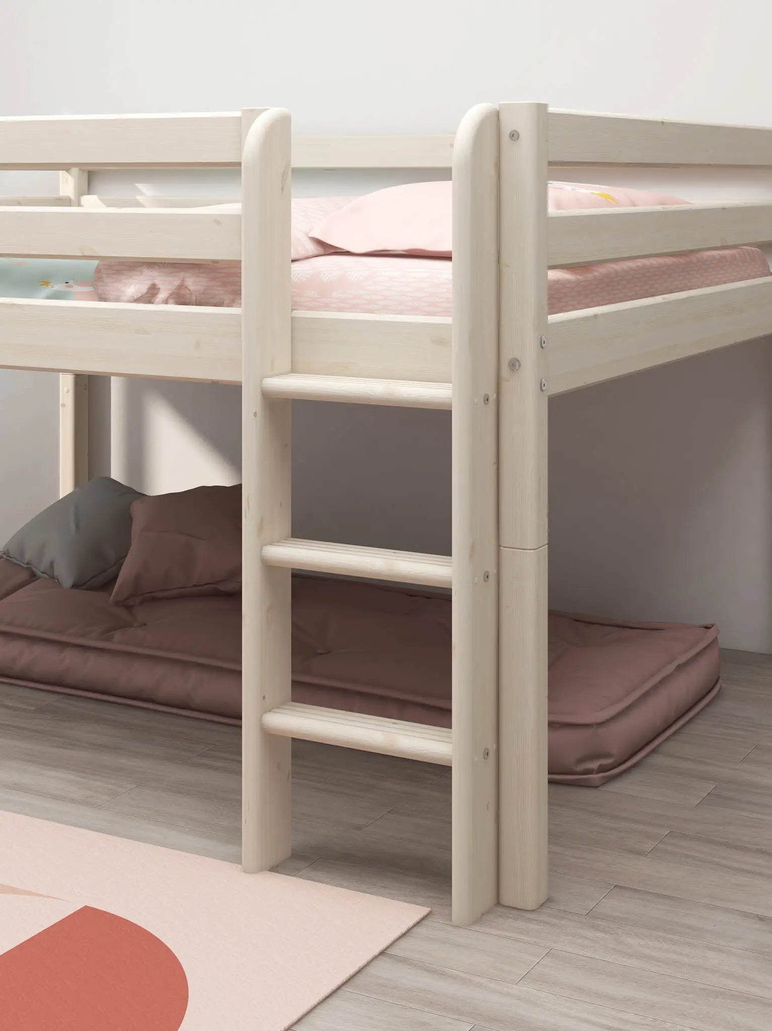 High Bed 120 cm with Safety Rail and Ladder, 140x200 cm, White MID_HIGH-BED 200 flexa-com.myshopify.com