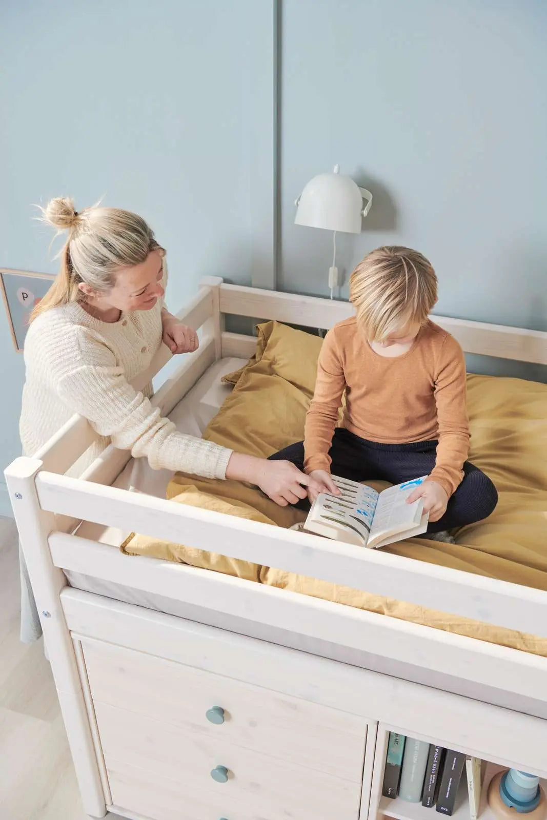 High Bed 120 cm with Safety Rail and Ladder, 90x200 cm, White MID_HIGH-BED 200 flexa-com.myshopify.com