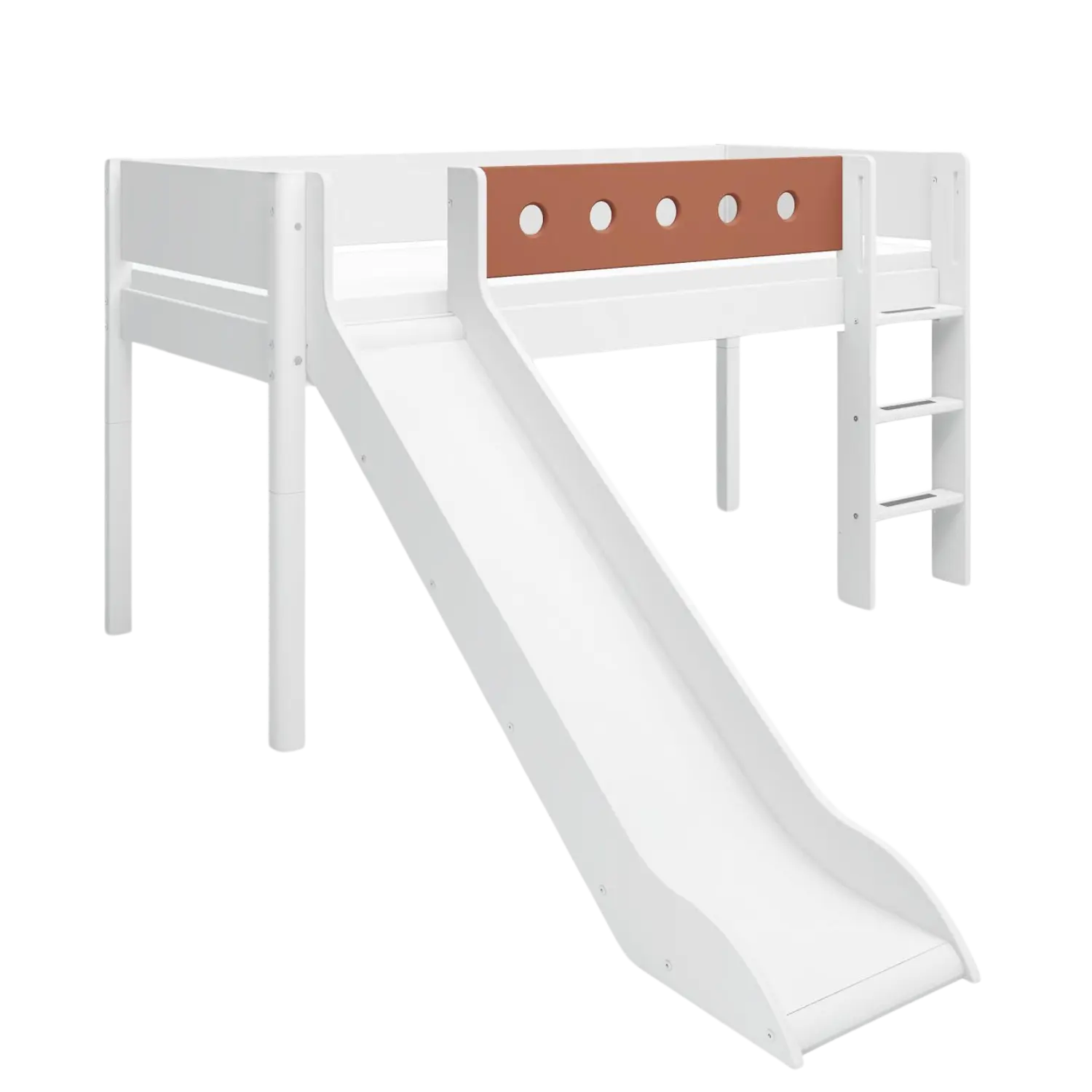 High Bed 120 cm with Slide, Ladder and Safety Rail, 90x200 cm, White BED_MID-HIGH-BED_WHITE 200 flexa-com.myshopify.com
