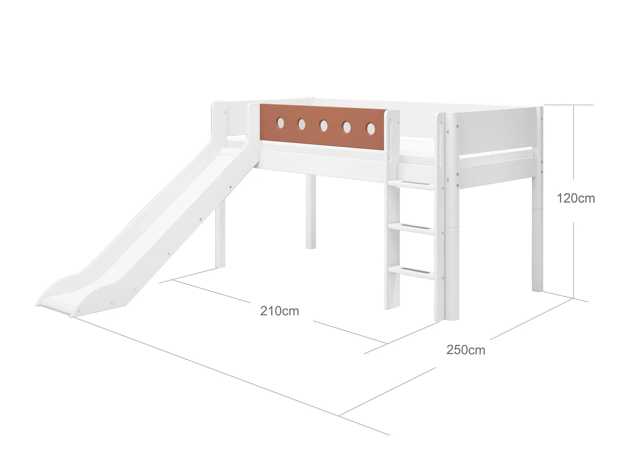 High Bed 120 cm with Slide, Ladder and Safety Rail, 90x200 cm, White BED_MID-HIGH-BED_WHITE 200 flexa-com.myshopify.com