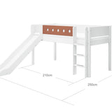 High Bed 120 cm with Slide, Ladder and Safety Rail, 90x200 cm, White BED_MID-HIGH-BED_WHITE 200 flexa-com.myshopify.com