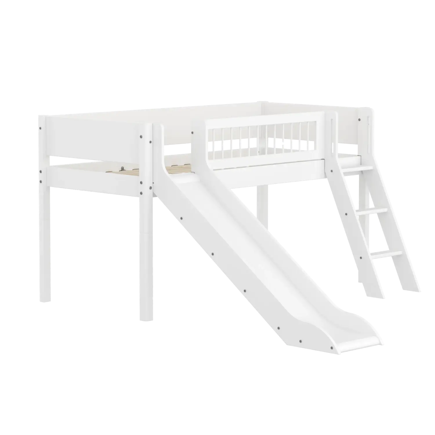 High Bed 120 cm with Slide, Ladder and Safety Rail, 90x200 cm, White FLEXA MID_HIGH-BED midslp-slide-200x90-sl-ladder-crossbars-f-wht   90X200 flexa-com.myshopify.com