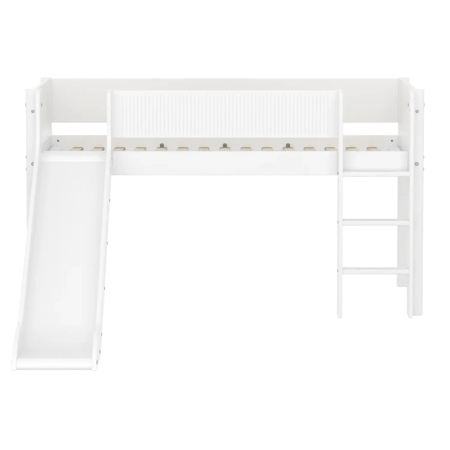 High Bed 120 cm with Slide, Ladder and Safety Rail, 90x200 cm, White FLEXA MID_HIGH-BED midslp-slide-200x90-str-ladder-grooves-f-wht   ACTIVE flexa-com.myshopify.com