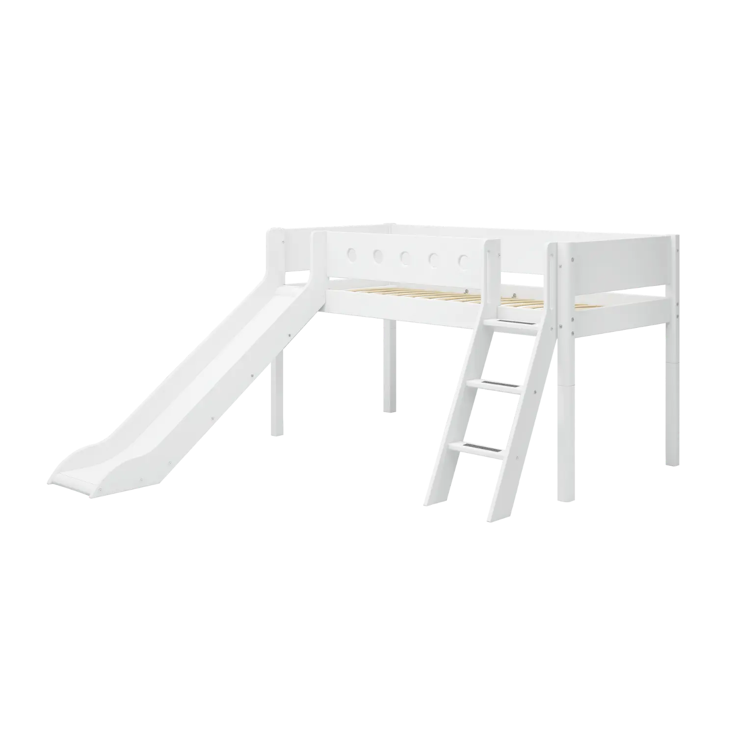 High Bed 120 cm with Slide, Ladder and Safety Rail, 90x200 cm, White MID_HIGH-BED 200 flexa-com.myshopify.com