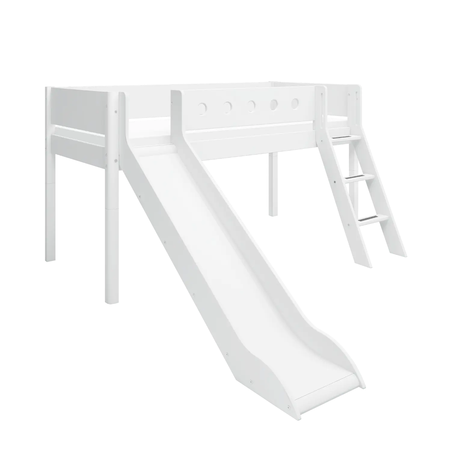 High Bed 120 cm with Slide, Ladder and Safety Rail, 90x200 cm, White MID_HIGH-BED 200 flexa-com.myshopify.com