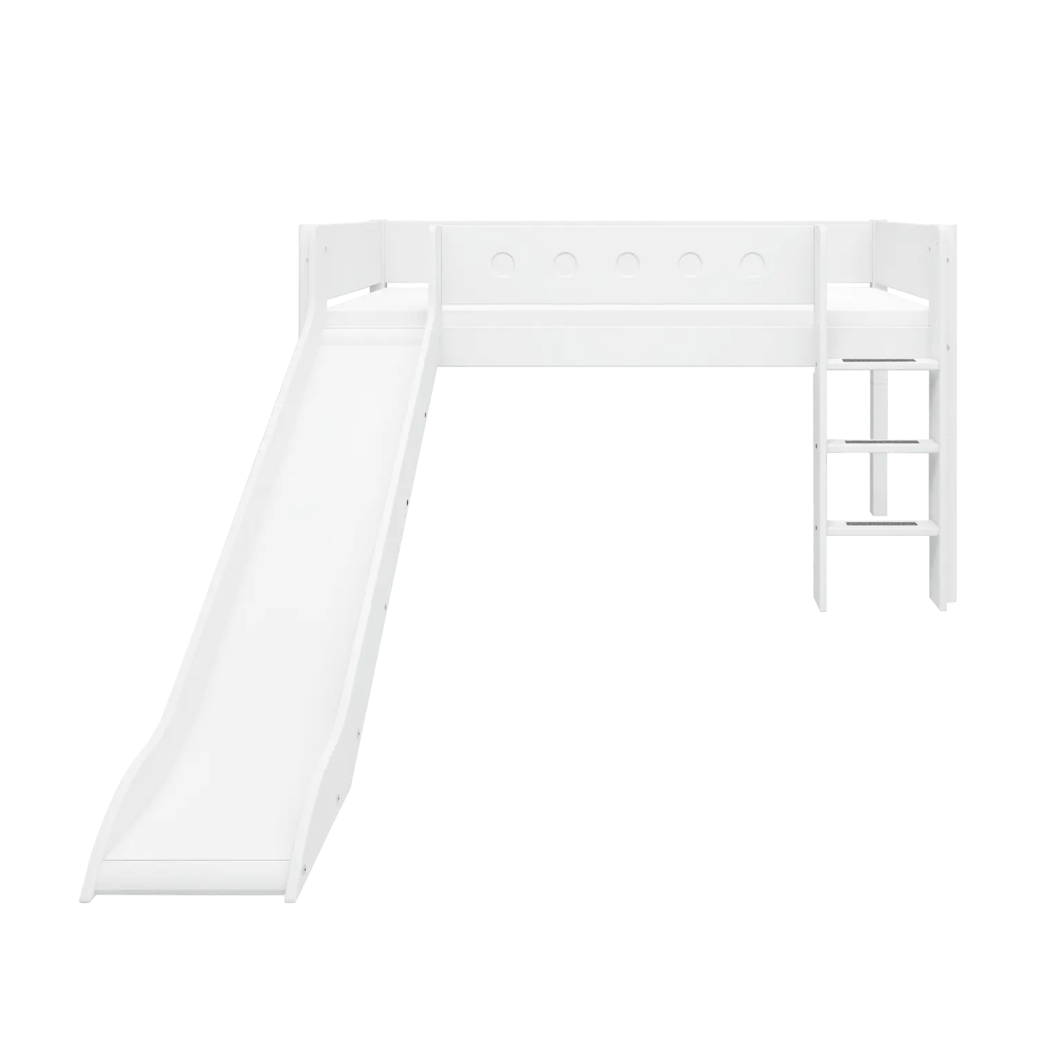 High Bed 120 cm with Slide, Ladder and Safety Rail, 90x200 cm, White MID_HIGH-BED 200 flexa-com.myshopify.com