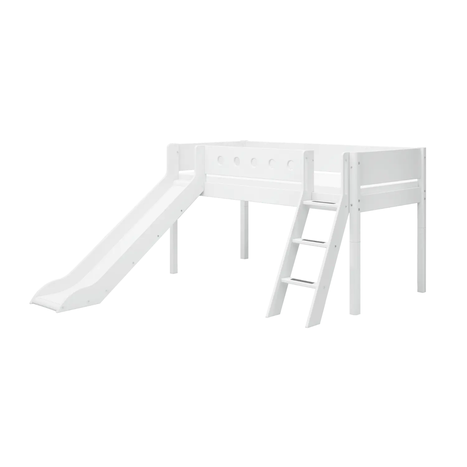 High Bed 120 cm with Slide, Ladder and Safety Rail, 90x200 cm, White MID_HIGH-BED 200 flexa-com.myshopify.com