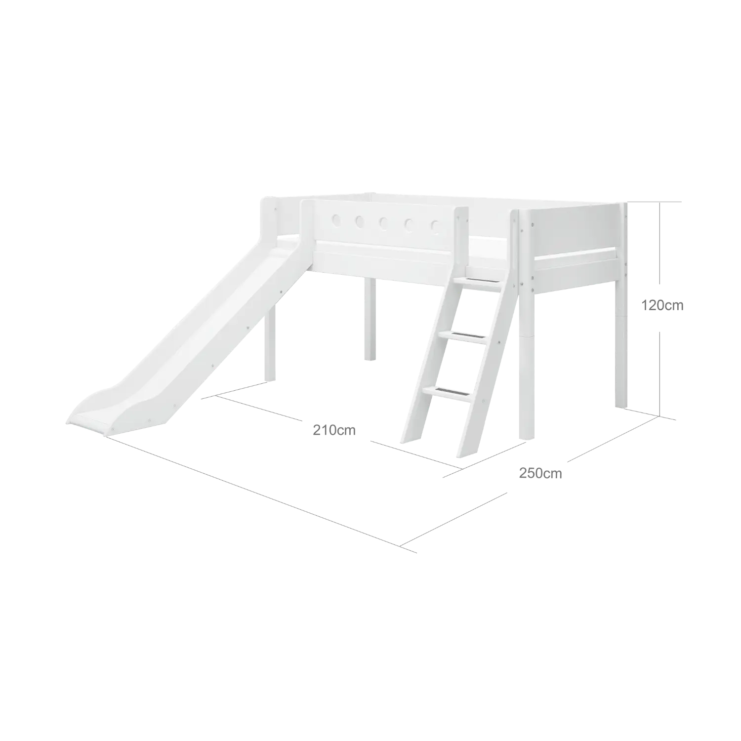 High Bed 120 cm with Slide, Ladder and Safety Rail, 90x200 cm, White MID_HIGH-BED 200 flexa-com.myshopify.com