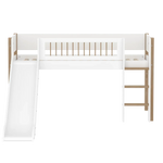 High Bed 120 cm with Slide, Ladder and Safety Rail, 90x200 cm, White/Oak FLEXA MID_HIGH-BED midslp-slide-f-wht-200x90-legs-crossbars-oak-str-ladder   90X200 flexa-com.myshopify.com
