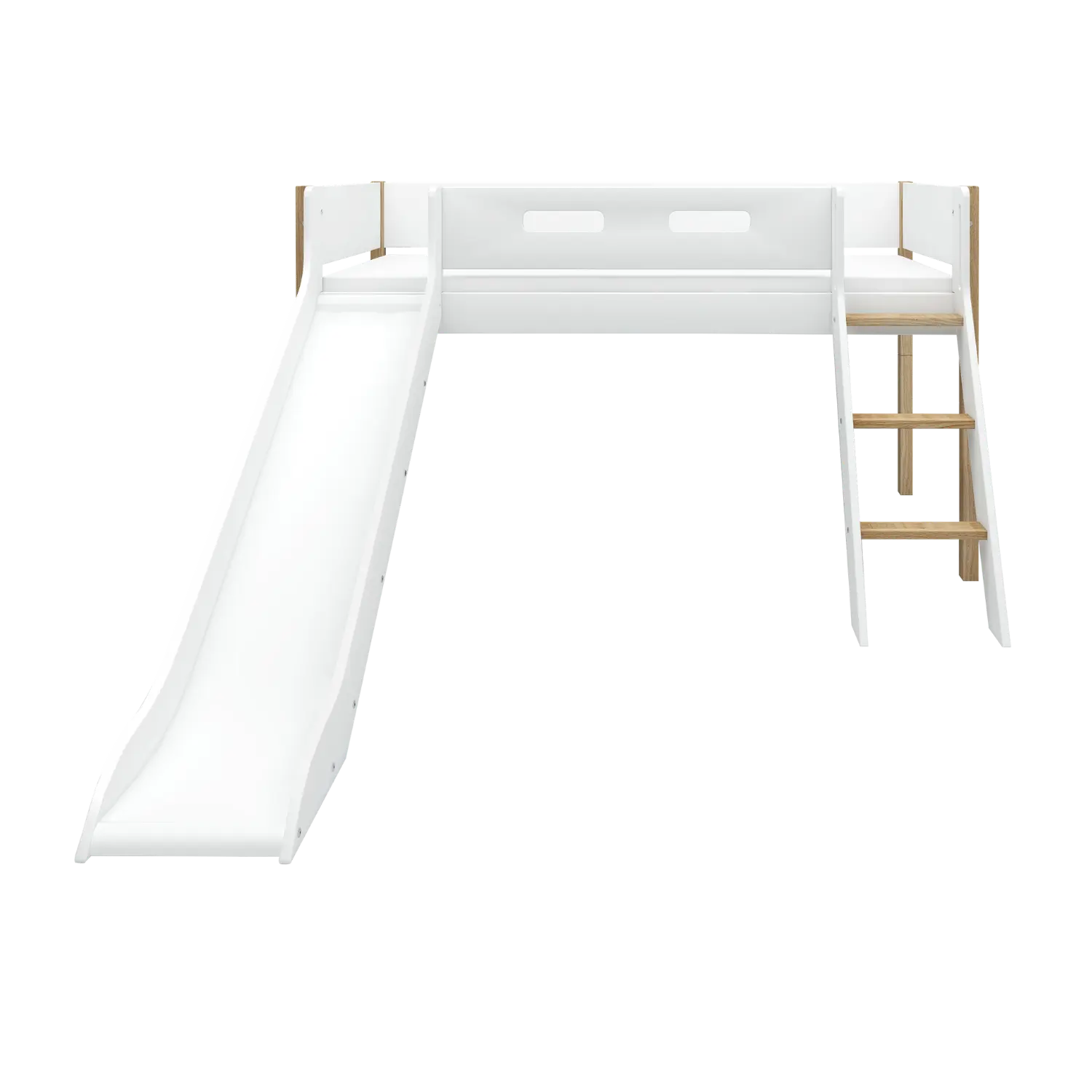 High Bed 120 cm with Slide, Ladder and Safety Rail, 90x200 cm, White/Oak MID_HIGH-BED 200 flexa-com.myshopify.com