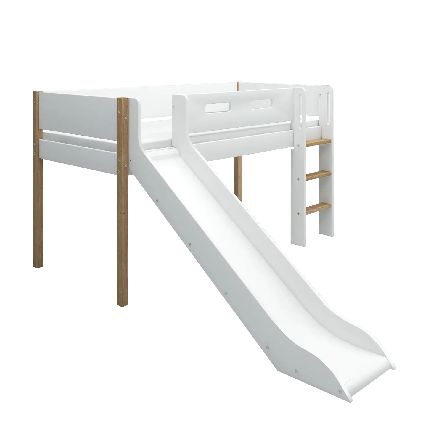High Bed 120 cm with Slide and Safety Rail, 90x200 cm, White/Oak MID_HIGH-BED 200 flexa-com.myshopify.com