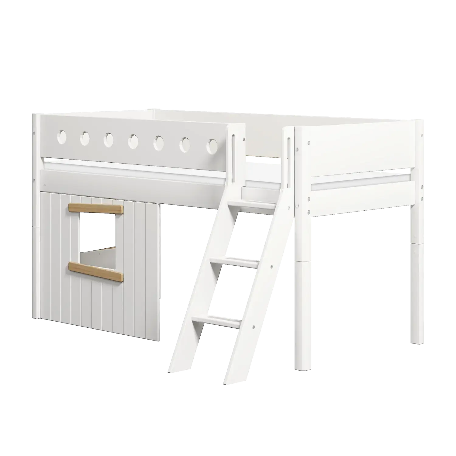 High Bed 120 cm with Treehouse, Ladder and Safety Rail, 90x200 cm, White MID_HIGH-BED 200 flexa-com.myshopify.com