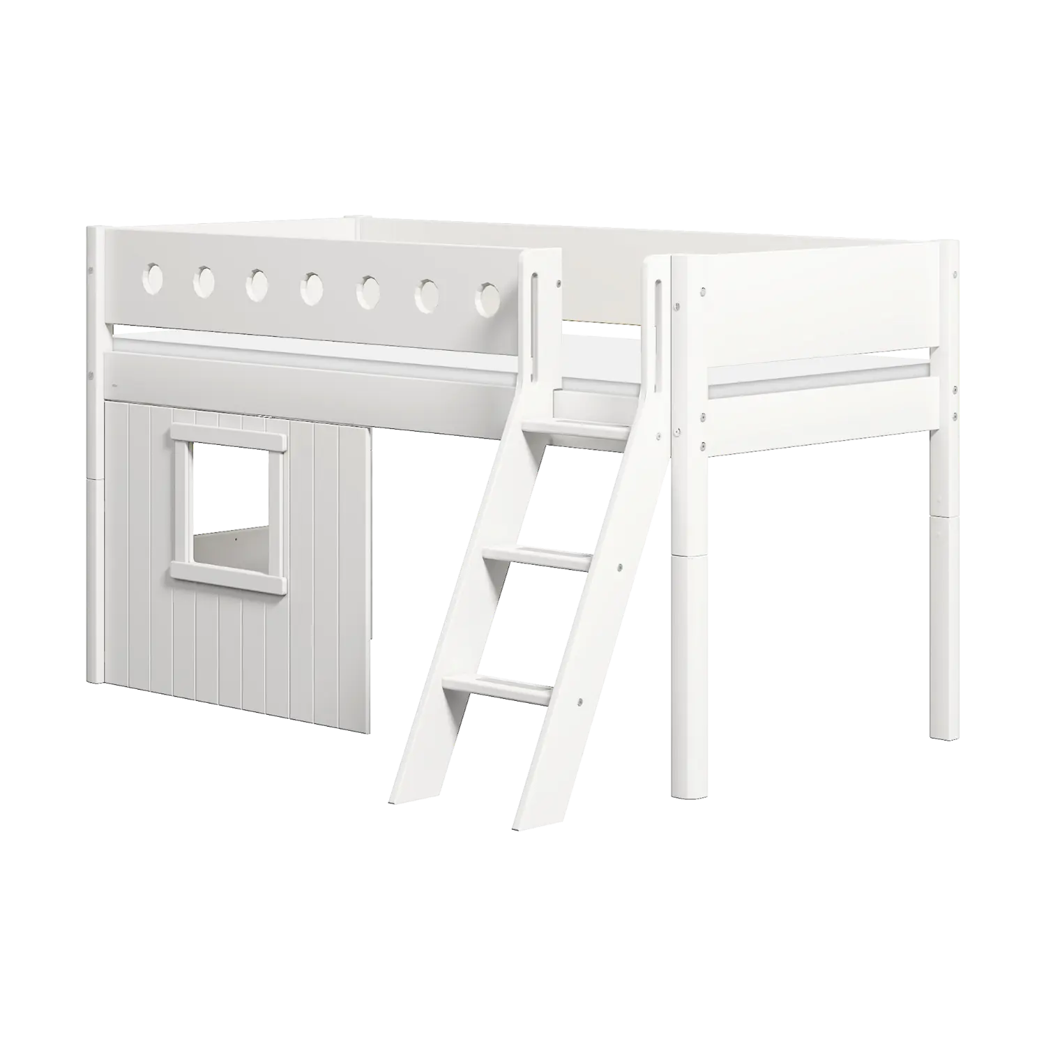 High Bed 120 cm with Treehouse, Ladder and Safety Rail, 90x200 cm, White MID_HIGH-BED 200 flexa-com.myshopify.com