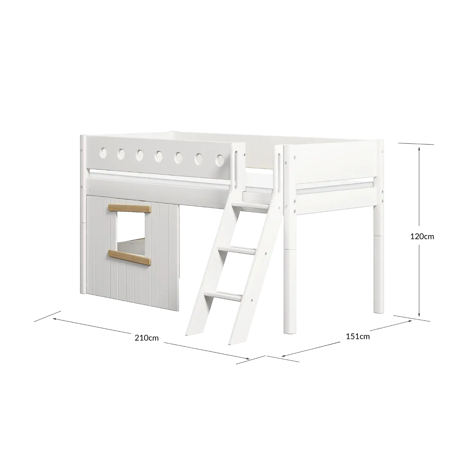 High Bed 120 cm with Treehouse, Ladder and Safety Rail, 90x200 cm, White MID_HIGH-BED 200 flexa-com.myshopify.com