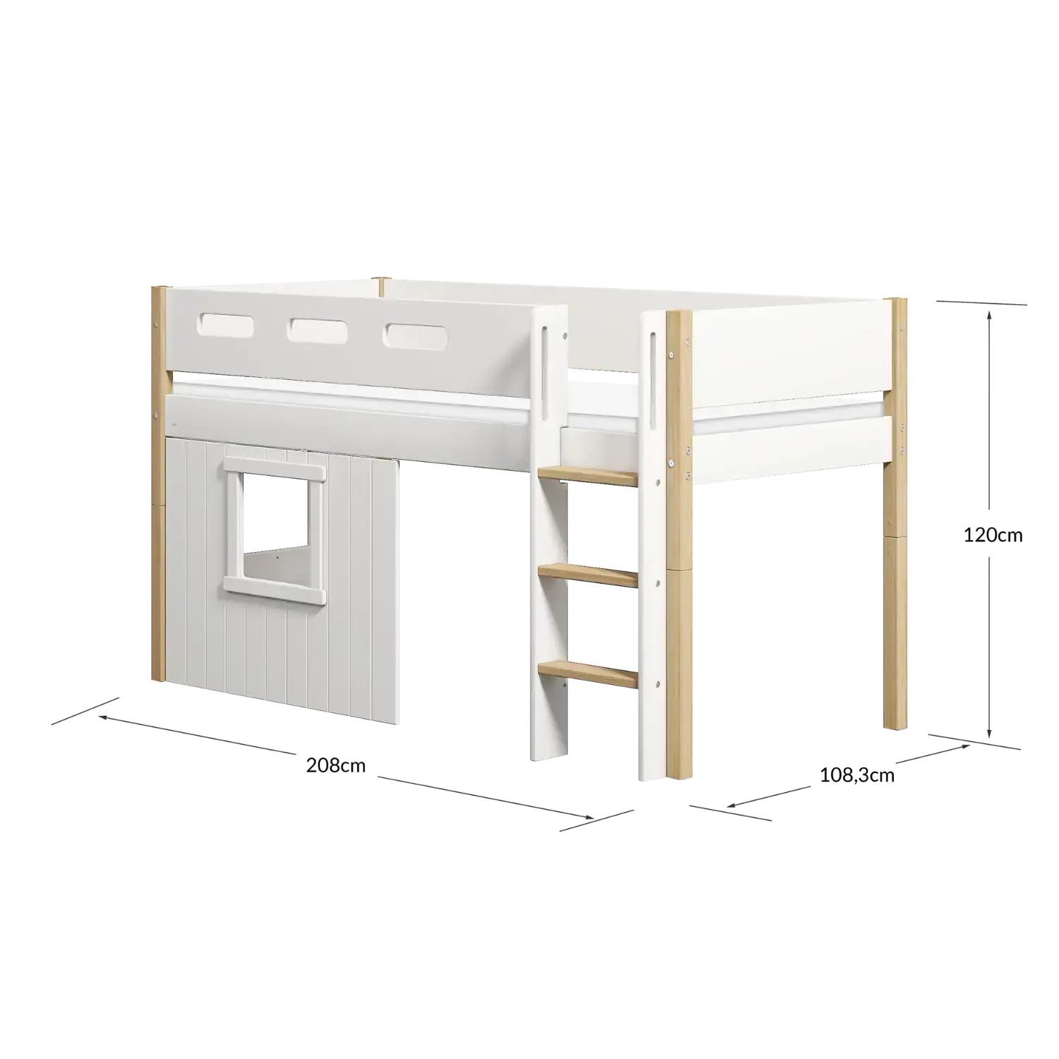 High Bed 120 cm with Treehouse, Ladder and Safety Rail, 90x200 cm, White/Oak MID_HIGH-BED 200 flexa-com.myshopify.com