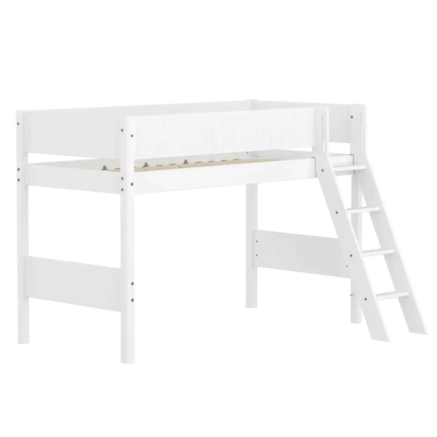 High Bed 143 cm with Ladder and Safety Rail, 90x200 cm, White FLEXA SEMI_HIGH-BED semi-highsleeper-200x90-f-wht-sl-ladder-grooves   90X200 flexa-com.myshopify.com