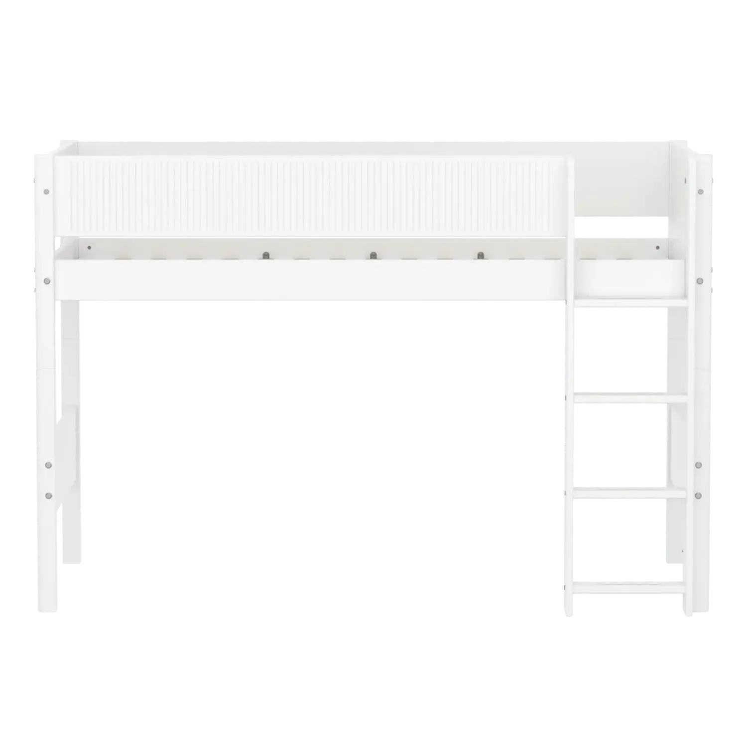 High Bed 143 cm with Ladder and Safety Rail, 90x200 cm, White FLEXA SEMI_HIGH-BED semi-highsleeper-200x90-f-wht-str-ladder-grooves   90X200 flexa-com.myshopify.com
