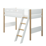 High Bed 143 cm with Ladder and Safety Rail, 90x200 cm, White/Oak SEMI_HIGH-BED 200 flexa-com.myshopify.com