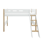 High Bed 143 cm with Ladder and Safety Rail, 90x200 cm, White/Oak SEMI_HIGH-BED 200 flexa-com.myshopify.com