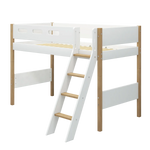 High Bed 143 cm with Ladder and Safety Rail, 90x200 cm, White/Oak SEMI_HIGH-BED 200 flexa-com.myshopify.com