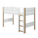 High Bed 143 cm with Ladder and Safety Rail, 90x200 cm, White/Oak SEMI_HIGH-BED 200 flexa-com.myshopify.com