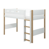 High Bed 143 cm with Ladder and Safety Rail, 90x200 cm, White/Oak SEMI_HIGH-BED 200 flexa-com.myshopify.com
