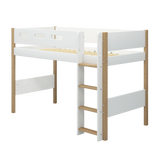 High Bed 143 cm with Ladder and Safety Rail, 90x200 cm, White/Oak SEMI_HIGH-BED 200 flexa-com.myshopify.com