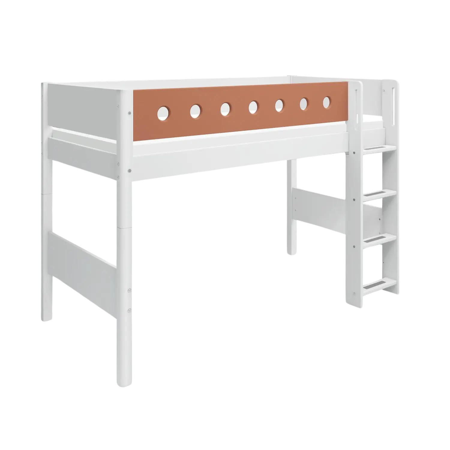 High Bed 143 cm with Ladder and Safety Rail, 90x200 cm, White SEMI_HIGH-BED 200 flexa-com.myshopify.com