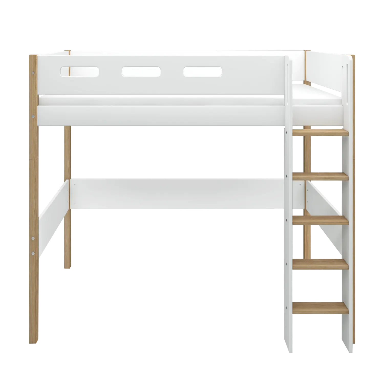 High Bed 184 cm with Ladder and Safety Rail, 90x200 cm, White/Oak HIGHBED 200 flexa-com.myshopify.com