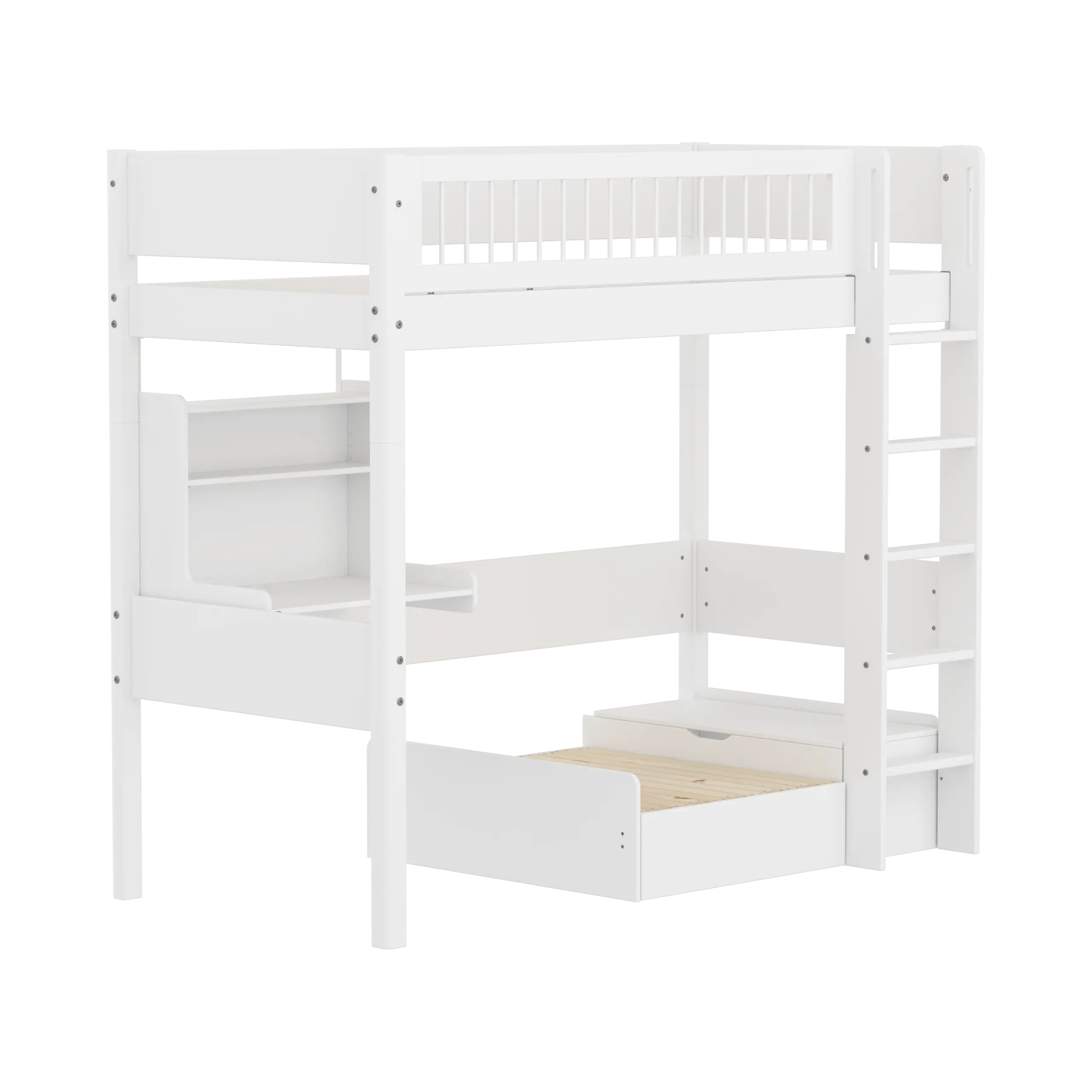 High Bed 184 cm with Sofa, Desk, Ladder and Safety Rail, 90x200 cm, White HIGHBED 90X200 flexa-com.myshopify.com