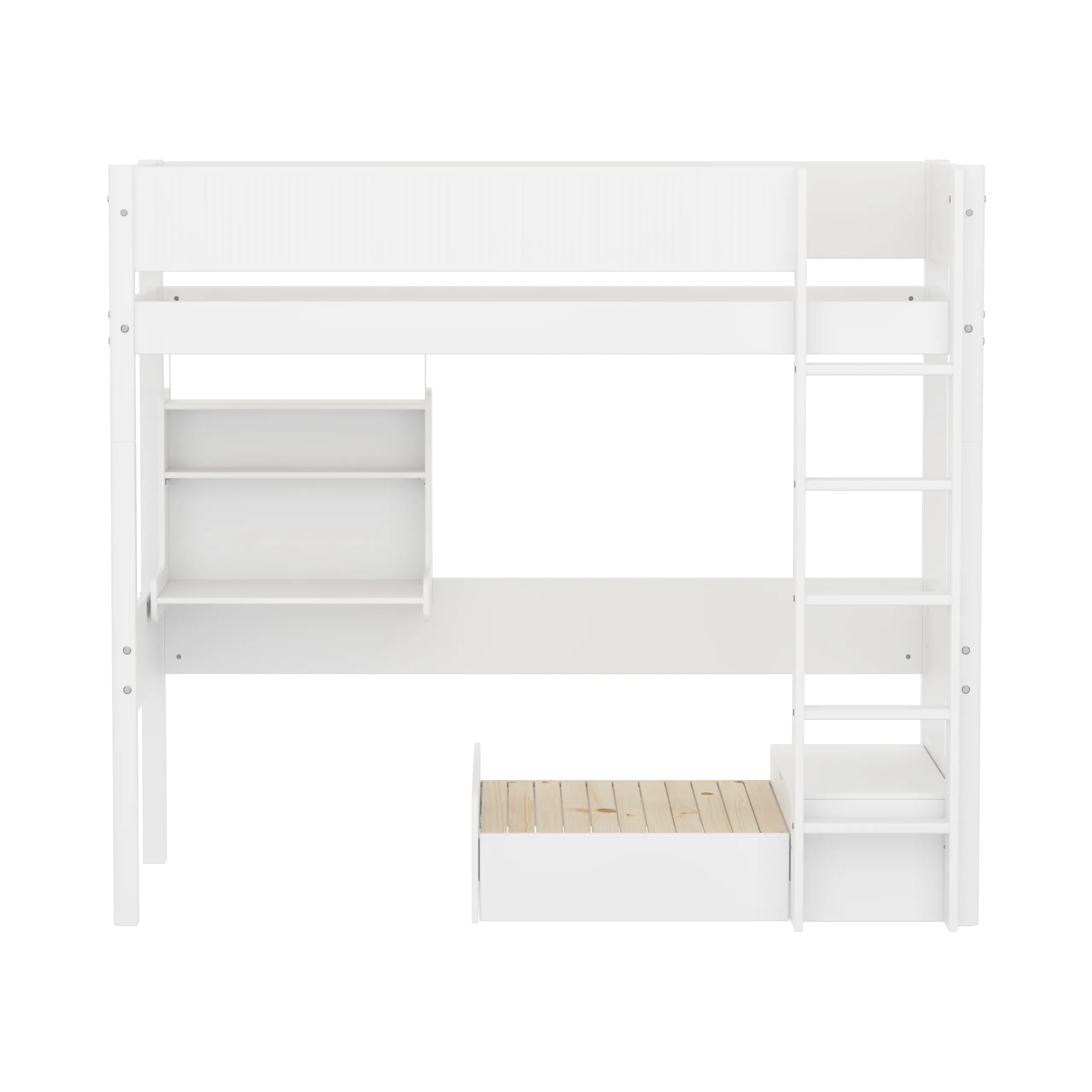 High Bed 184 cm with Sofa, Desk, Ladder and Safety Rail, 90x200 cm, White HIGHBED 90X200 flexa-com.myshopify.com