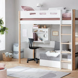 High Bed 184 cm with Sofa, Desk, Ladder and Safety Rail, 90x200 cm, White/Oak HIGHBED 200 flexa-com.myshopify.com