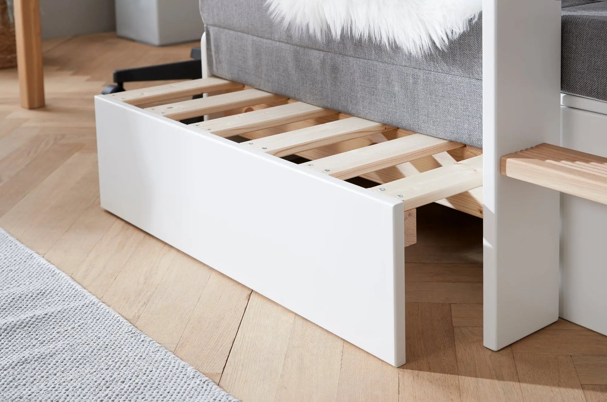 High Bed 184 cm with Sofa, Desk, Ladder and Safety Rail, 90x200 cm, White/Oak HIGHBED 200 flexa-com.myshopify.com