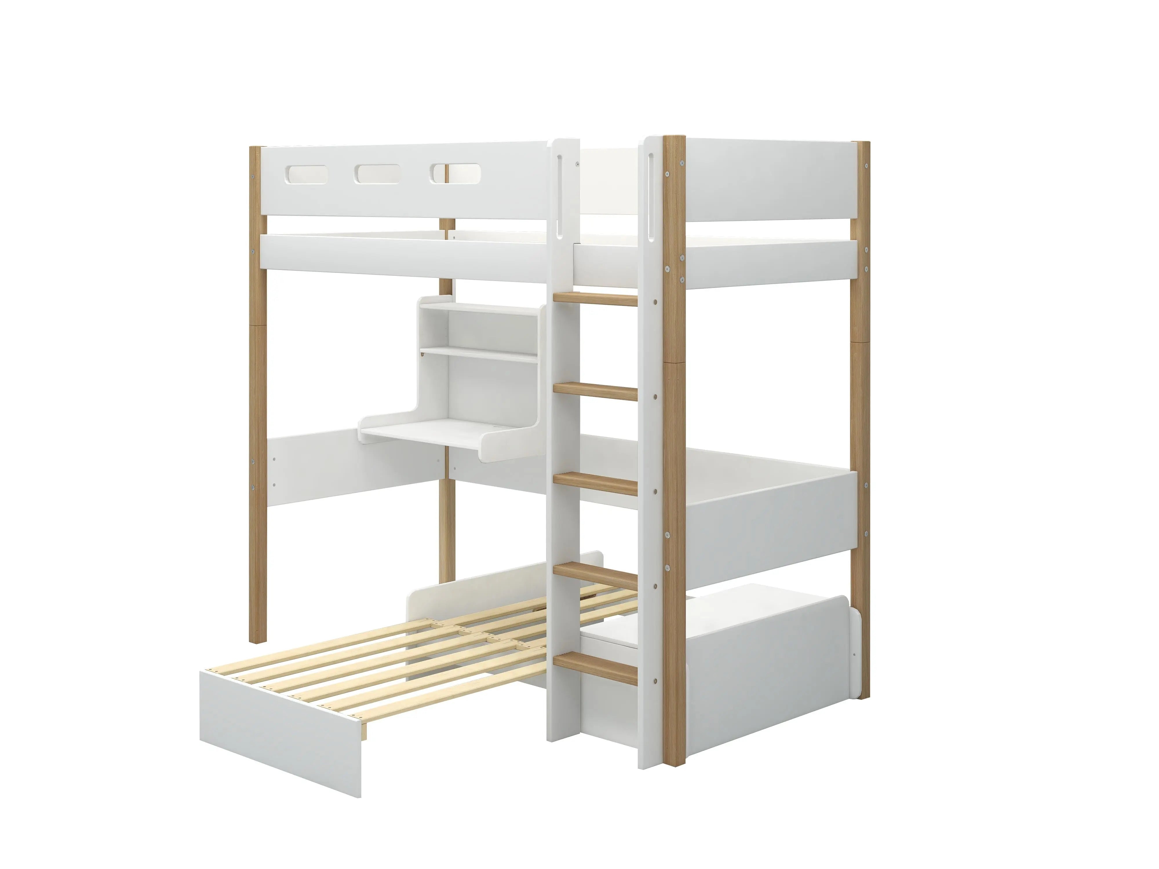 High Bed 184 cm with Sofa, Desk, Ladder and Safety Rail, 90x200 cm, White/Oak HIGHBED 200 flexa-com.myshopify.com