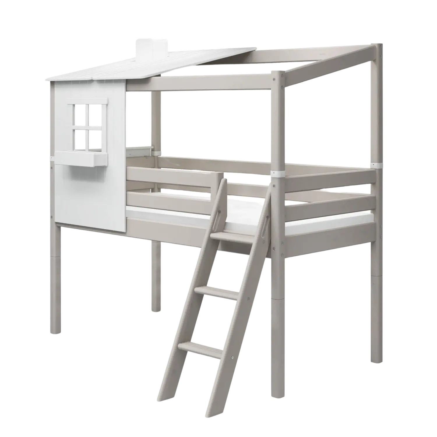Mid-High Bed with 1/2 Classic House, 90x200 cm, White/Grey MID_HIGH-BED 200 flexa-com.myshopify.com