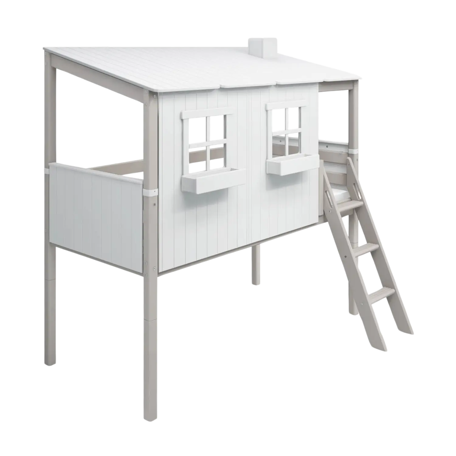 Mid-High Bed with House and Ladder, 90x200 cm, White/Grey MID_HIGH-BED 200 flexa-com.myshopify.com