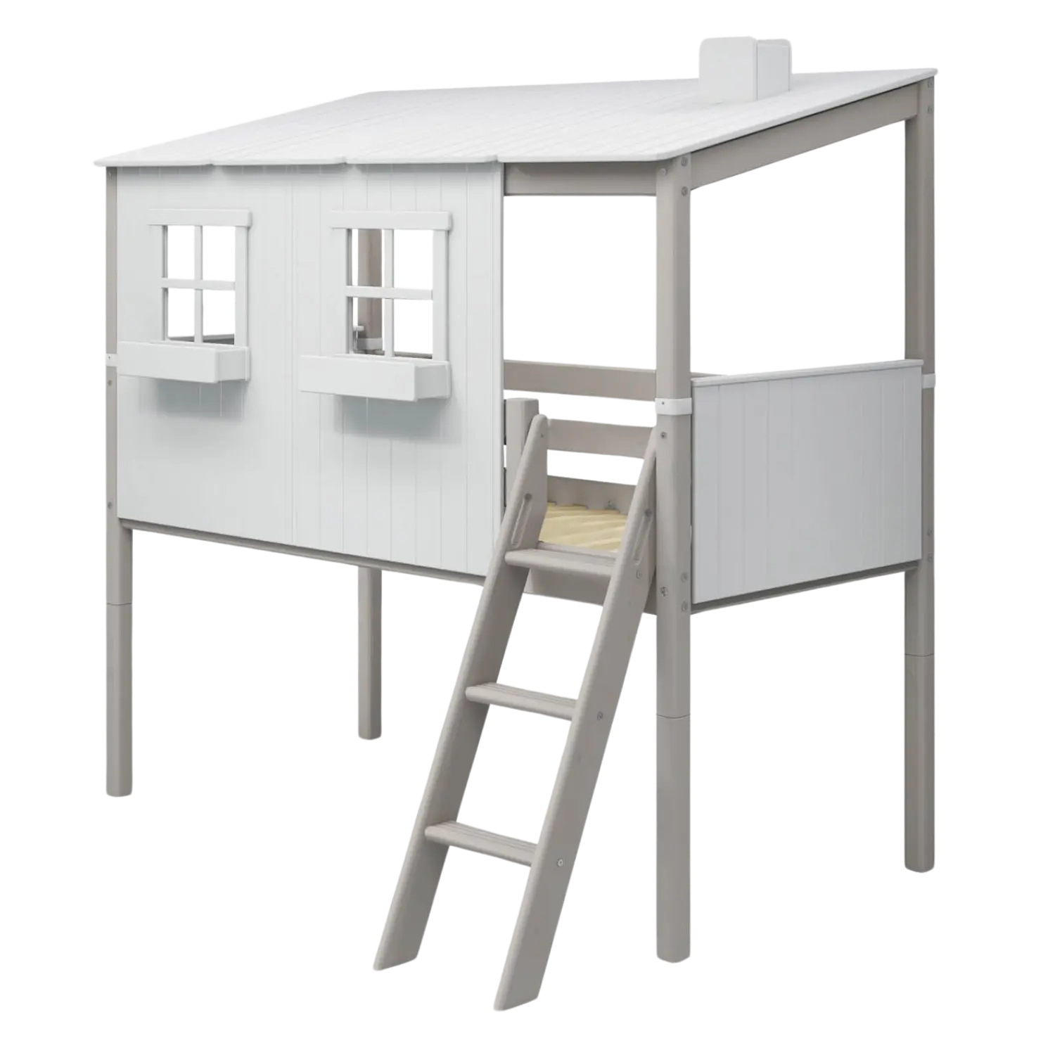 Mid-High Bed with House and Ladder, 90x200 cm, White/Grey MID_HIGH-BED 200 flexa-com.myshopify.com