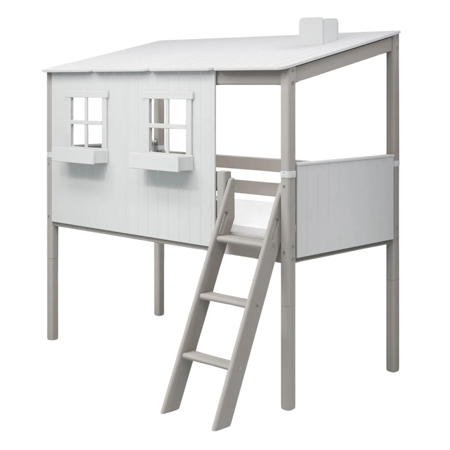 Mid-High Bed with House and Ladder, 90x200 cm, White/Grey MID_HIGH-BED 200 flexa-com.myshopify.com