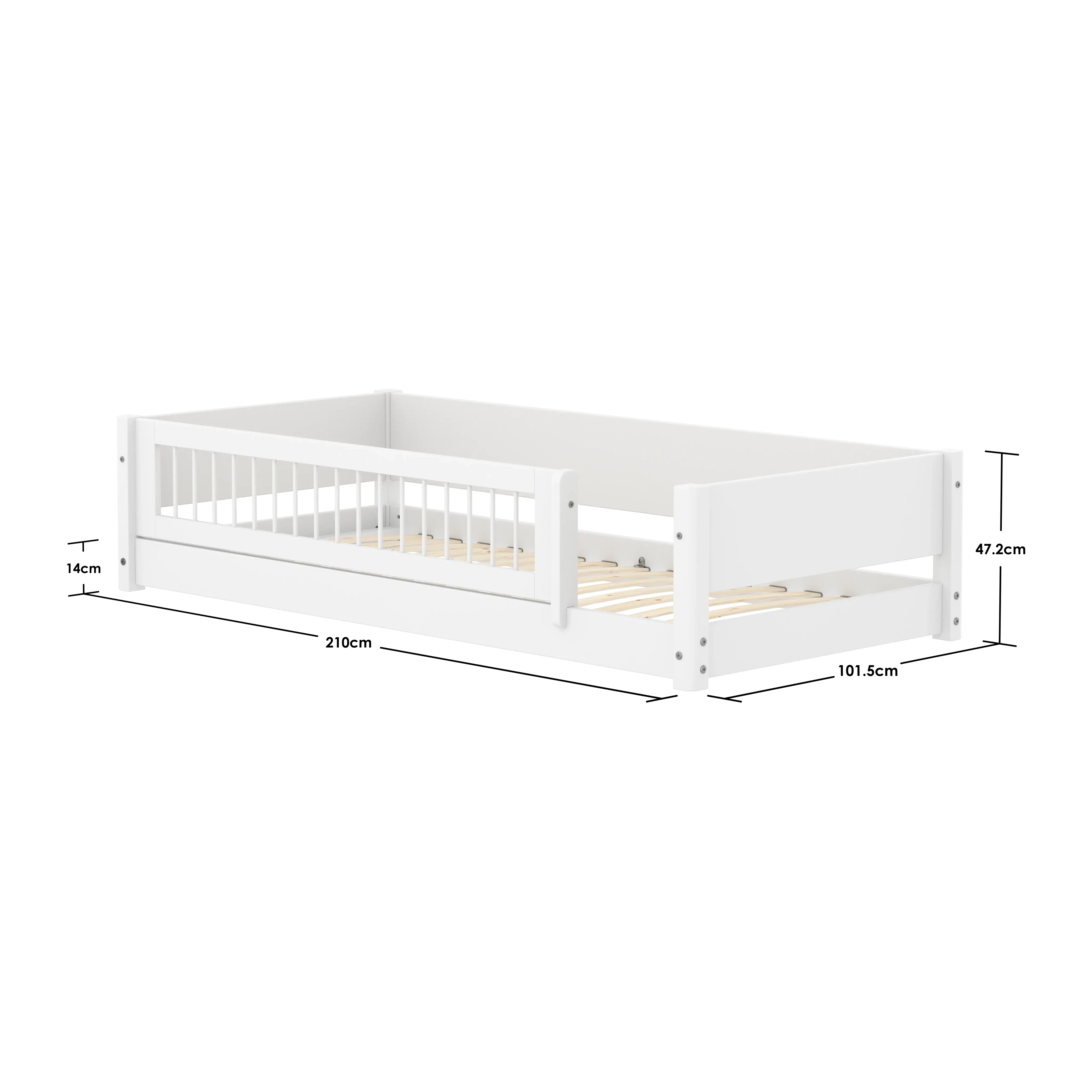 Montessori Bed with Crossbar Safety Rail, 90x200 cm, White MONTESSORI 90X200 flexa-com.myshopify.com