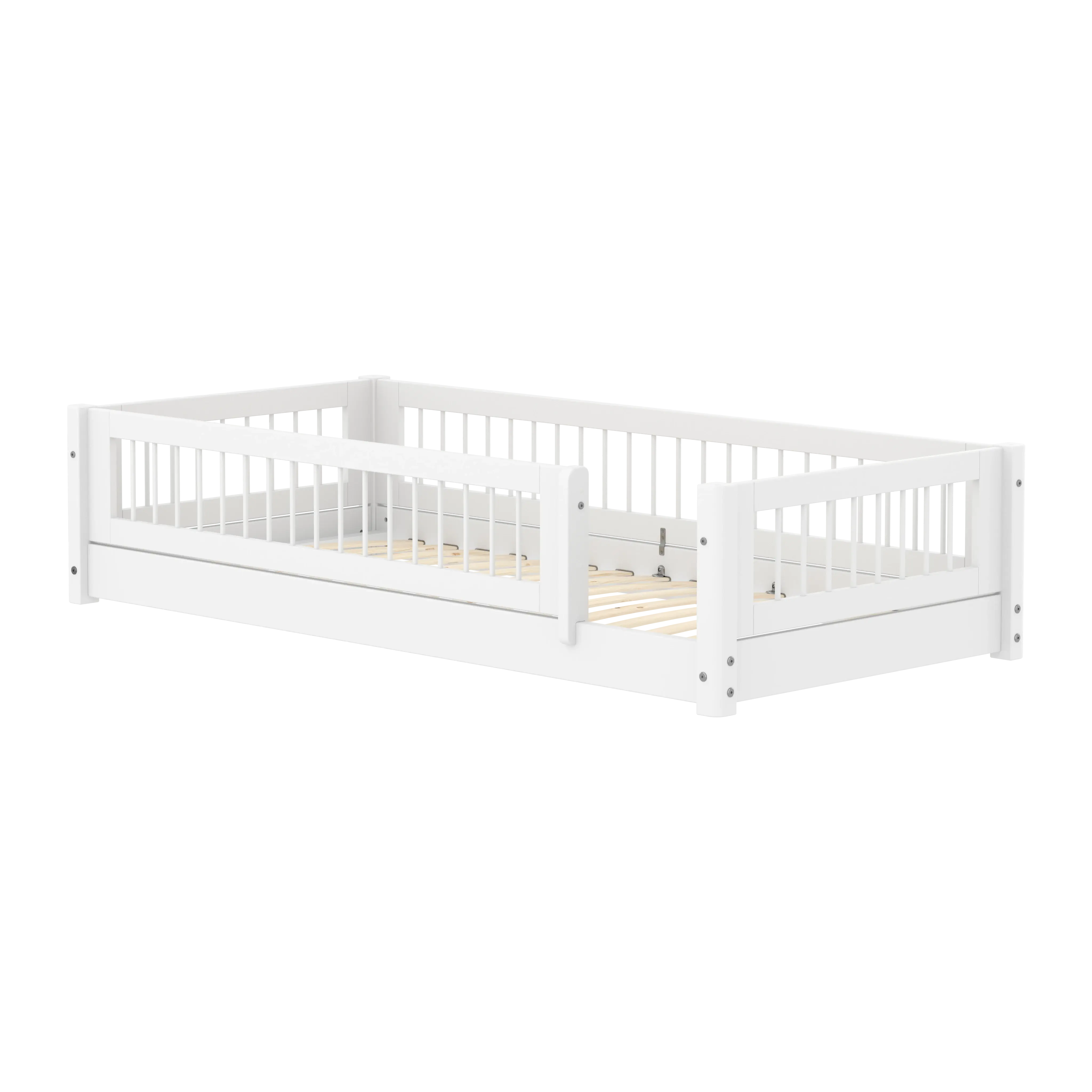 Montessori Bed with Crossbars and Safety Rail, 90x200 cm, White MONTESSORI 90X200 flexa-com.myshopify.com