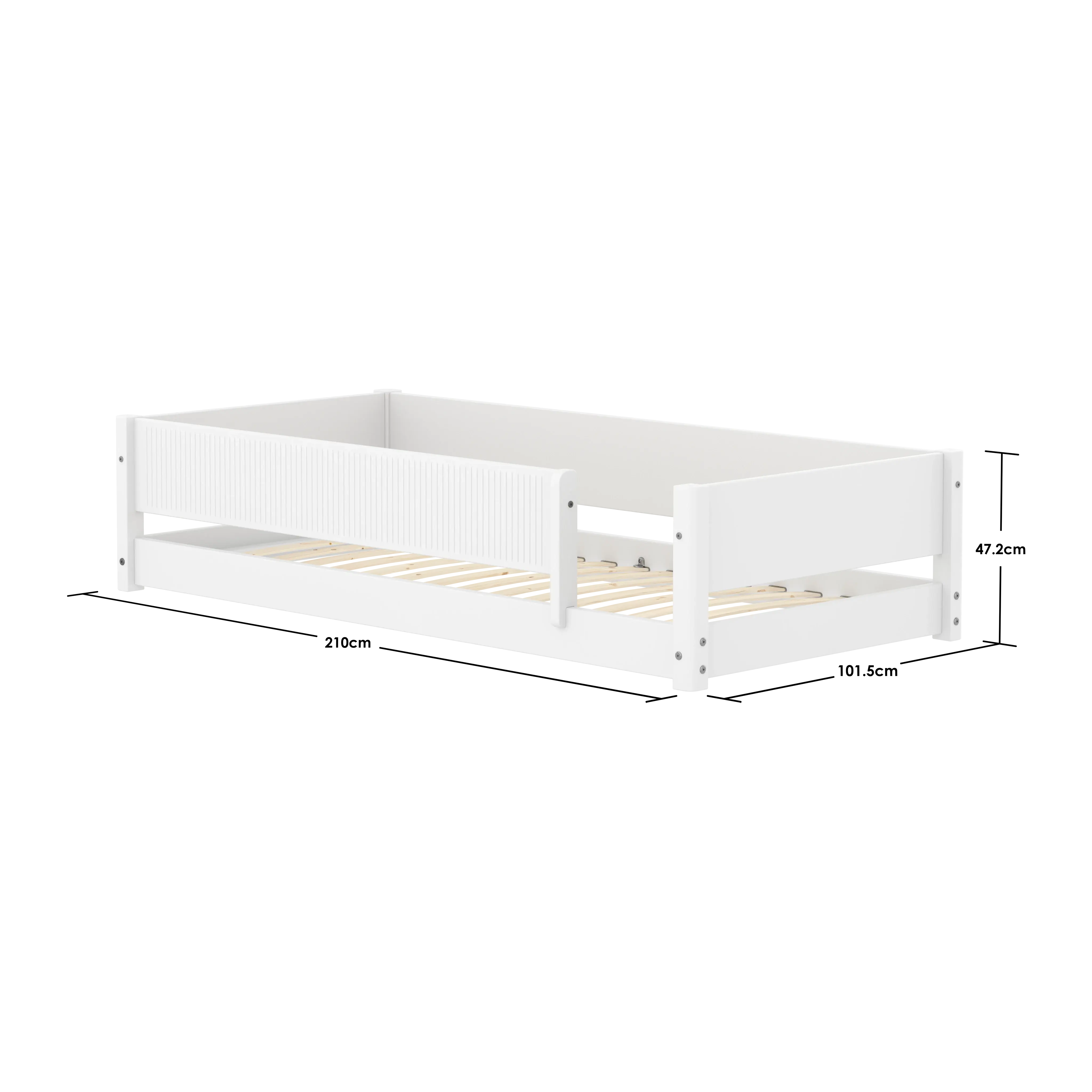Montessori Bed with Front Safety Rail Grooves, 90x200 cm, White MONTESSORI 90X200 flexa-com.myshopify.com