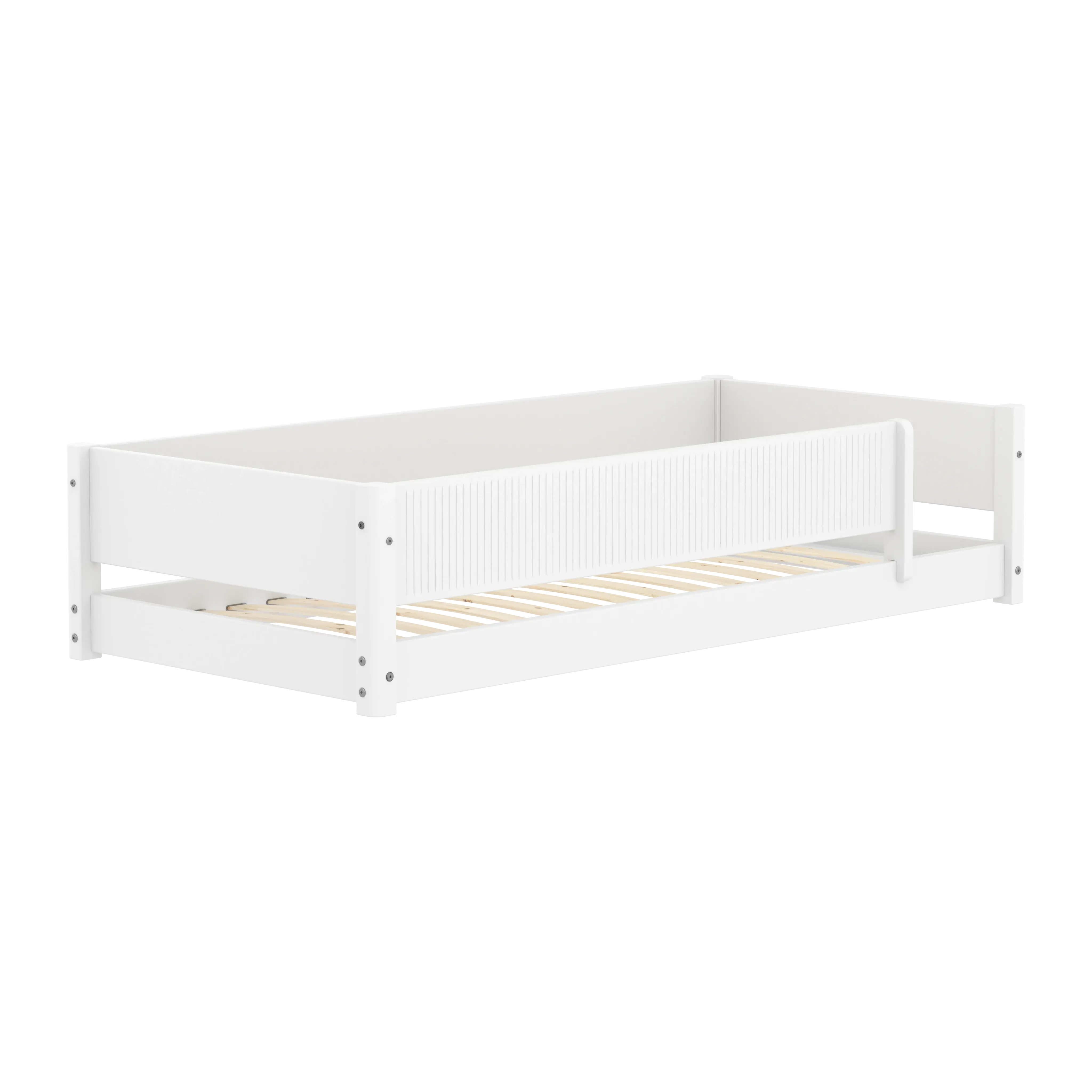 Montessori Bed with Front Safety Rail Grooves, 90x200 cm, White MONTESSORI 90X200 flexa-com.myshopify.com