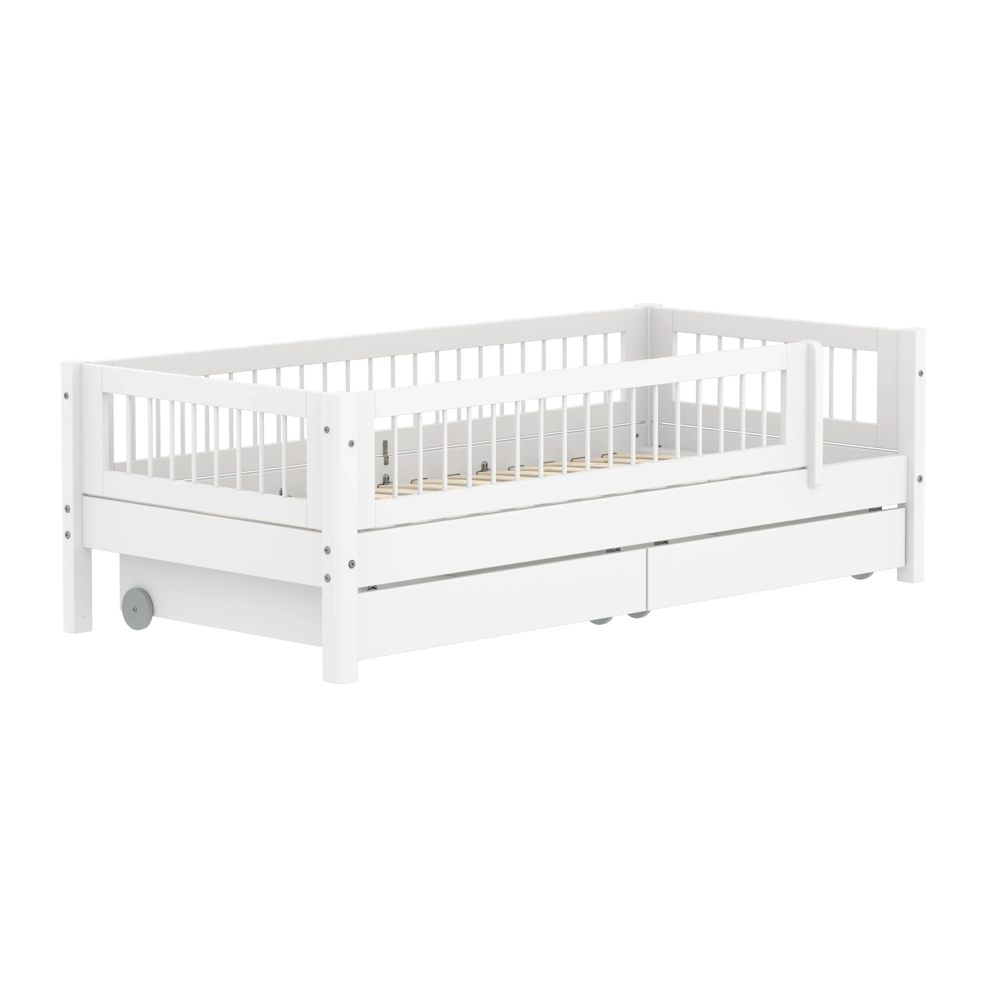 Single Bed with Crossbars, Storage and Safety Rail, 90x200 cm, White SINGLE_BED 200 flexa-com.myshopify.com