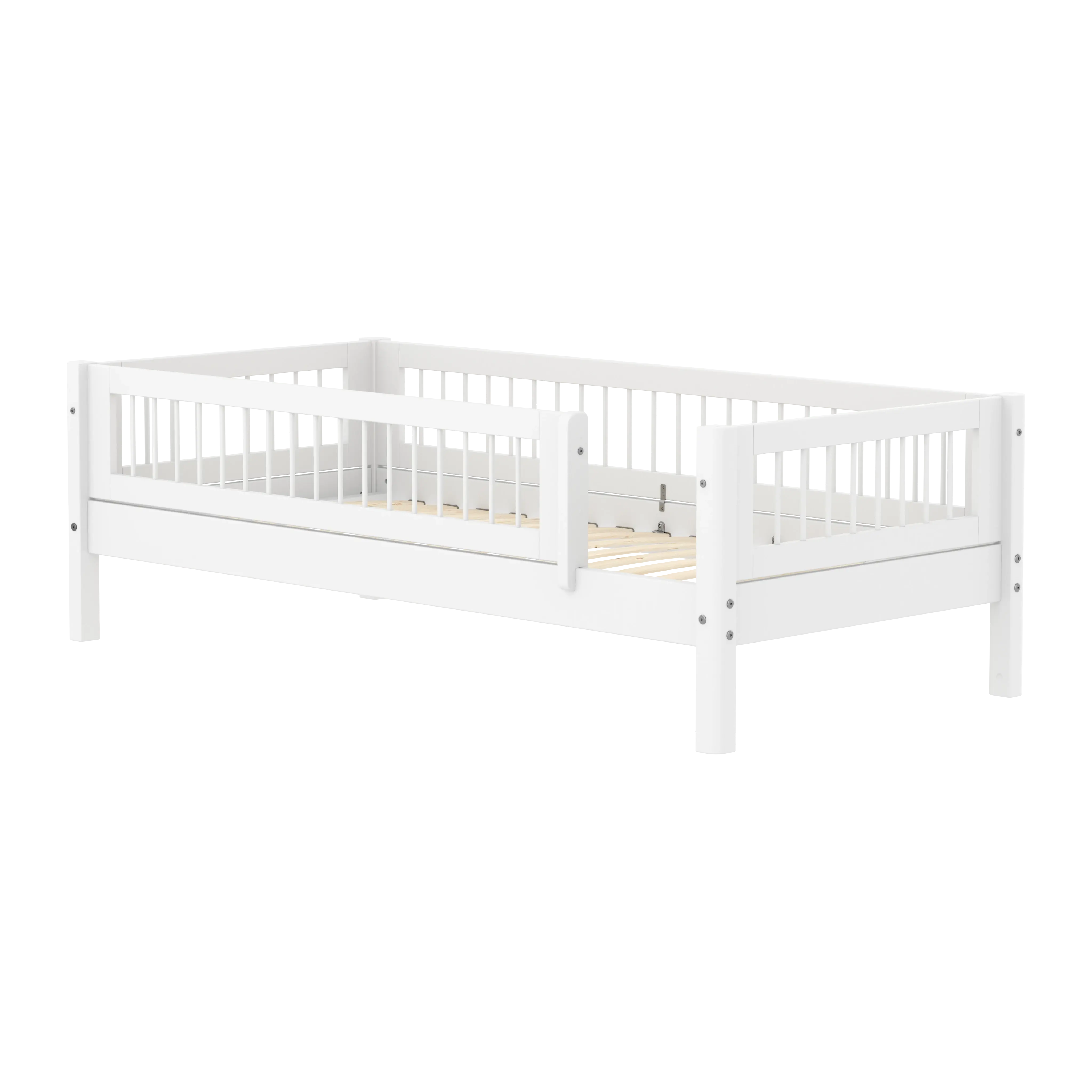 Single Bed with Crossbars and Safety Rail, 90x200 cm, White SINGLE_BED 90X200 flexa-com.myshopify.com