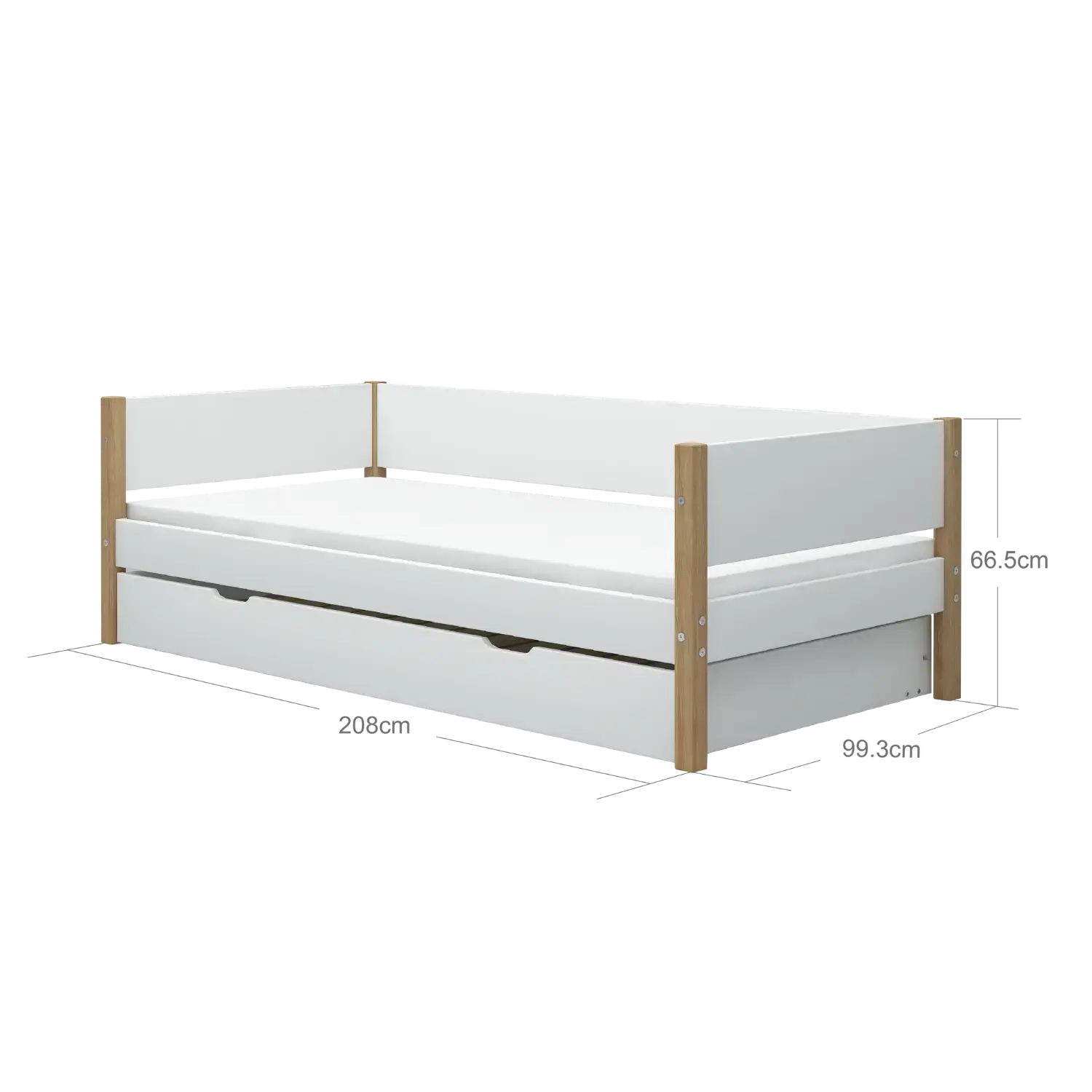 Single Bed with Pull-out Bed, 90x200 cm, White/Oak SINGLE_BED 200 flexa-com.myshopify.com