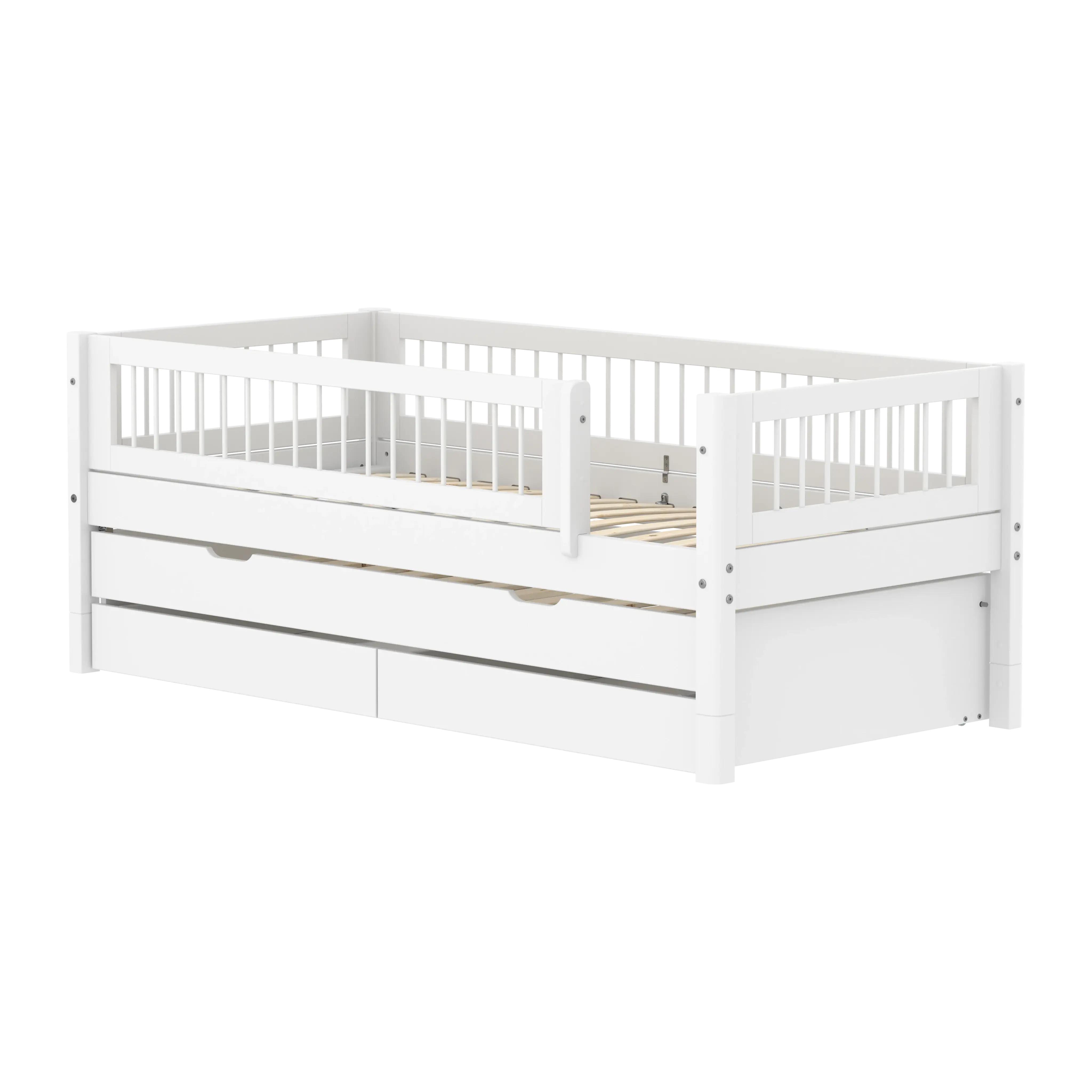 Single Bed with Pull-out Bed, Storage and Safety Rail Crossbars, 90x200 cm, White SINGLE_BED 200 flexa-com.myshopify.com